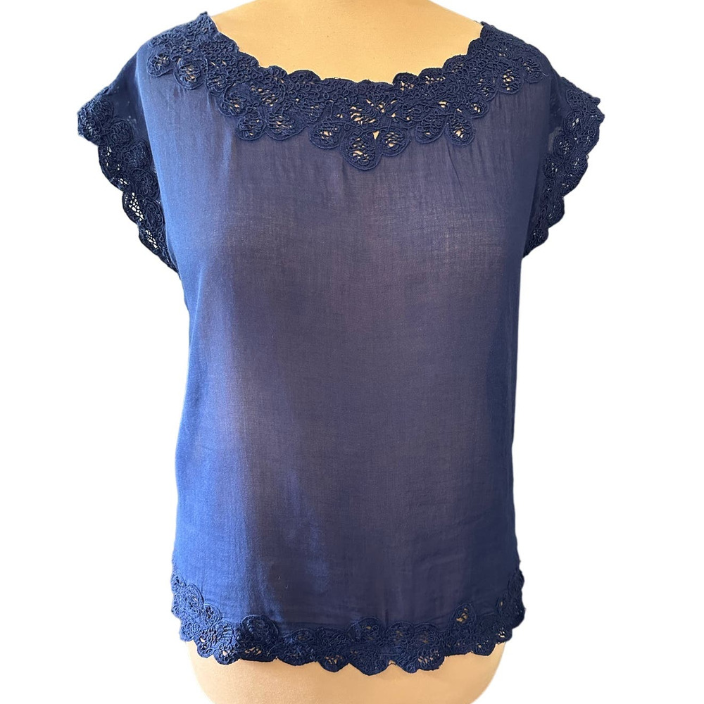 Joie Blue Crochet Trim Top, Size M